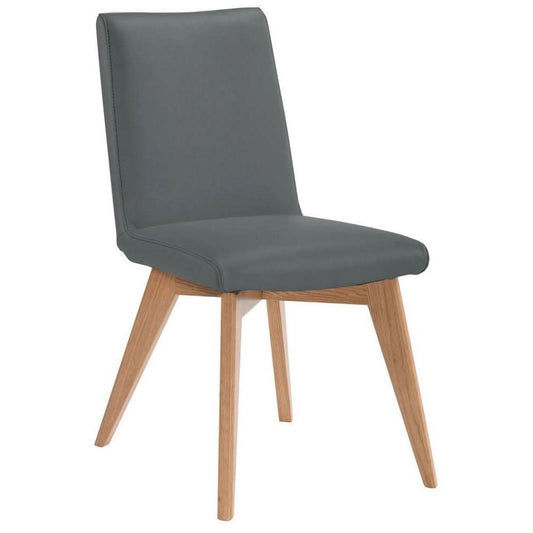 Lilly Top Grain Leather Dining Chair in Grey - Chocolate Wood