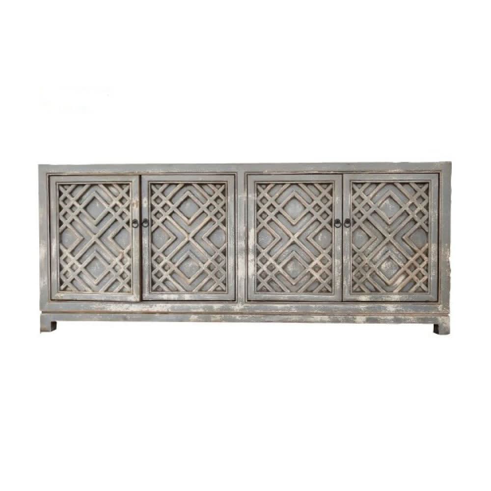 LIMIN H220221 RECYCLED PINE TIMBER CHINESE ANTIQUE SIDEBOARD BUFFET 4 DOORS TURQUOISE - MyChocolateWood
