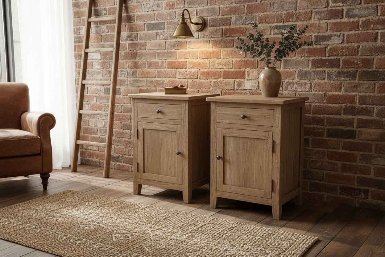 LINDI RECYCLED ELM RUSTIC COUNTRY STYLE BEDSIDE TABLE WITH 1 DOOR & 1 DRAWER - MyChocolateWood