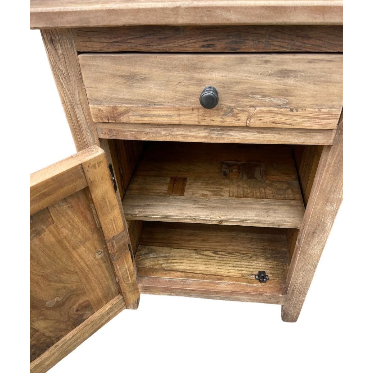 LINDI RECYCLED ELM RUSTIC COUNTRY STYLE BEDSIDE TABLE WITH 1 DOOR & 1 DRAWER - MyChocolateWood