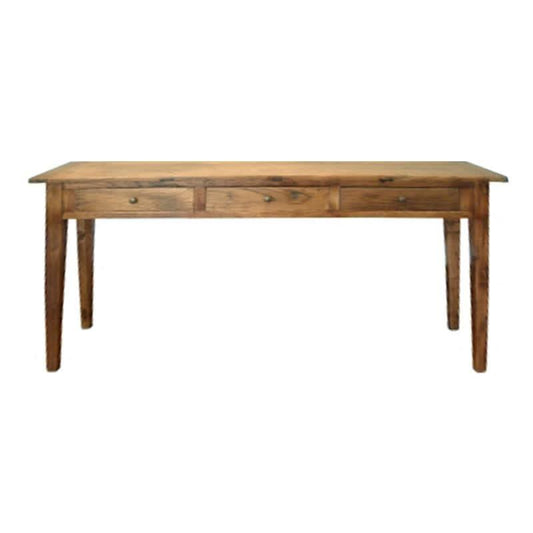 LINDI RUSTIC COUNTRY STYLE CONSOLE/HALL TABLE RECYCLED ELM 3 DRAWER IN HONEY 180CM - MyChocolateWood