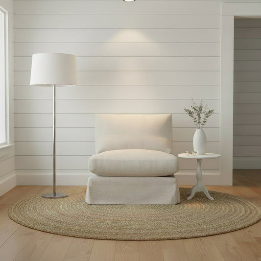 LIVINGSTON FABRIC  ARMLESS LOUNGE CHAIR  'LEMAY' KHAKI COLOUR - MyChocolateWood