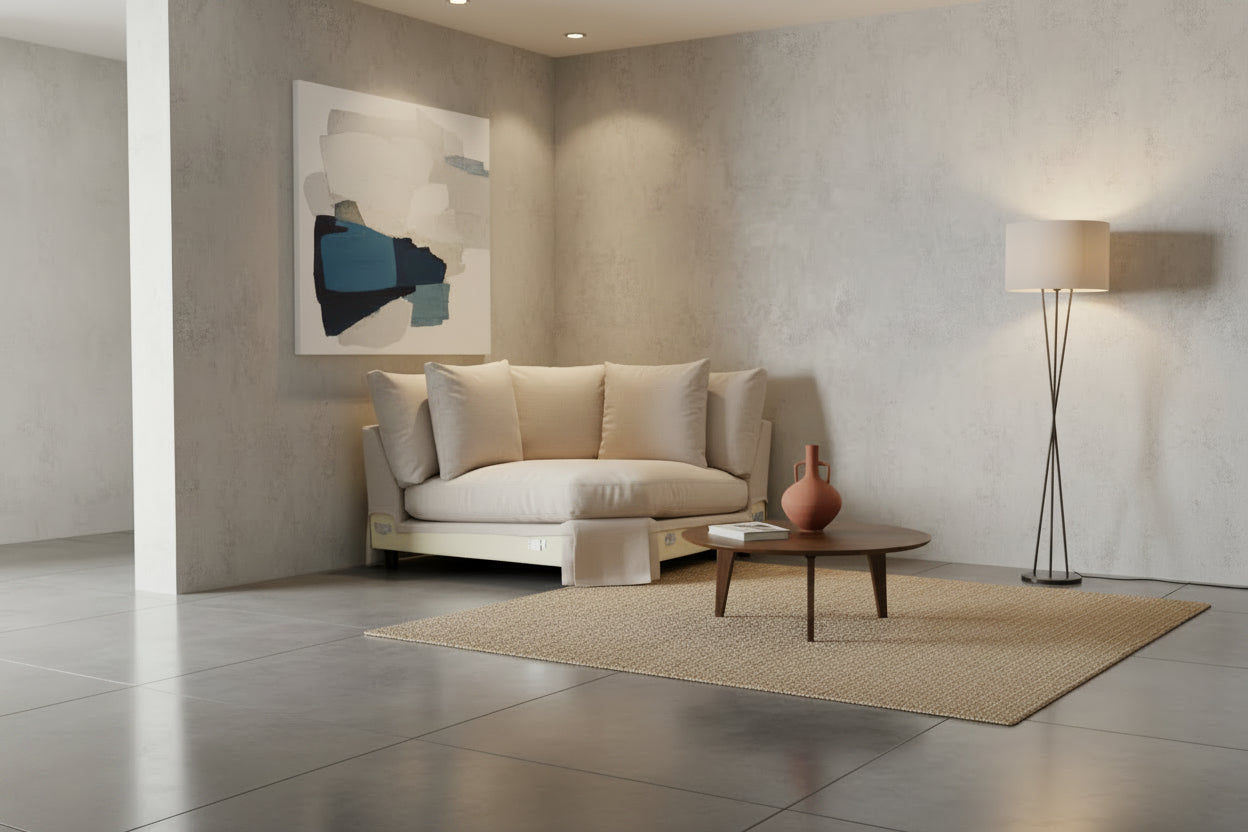 LIVINGSTON FABRIC HEXAGONAL WEDGE/ LOUNGE SOFA/ARMLESS LOUNGE CHAIR  'LEMAY' COLOUR - MyChocolateWood