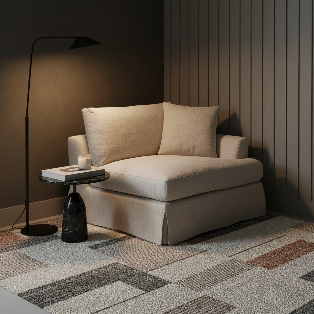 LIVINGSTON RAF FABRIC LOUNGE CHAIR  'LEMAY' KHAKI COLOUR - MyChocolateWood