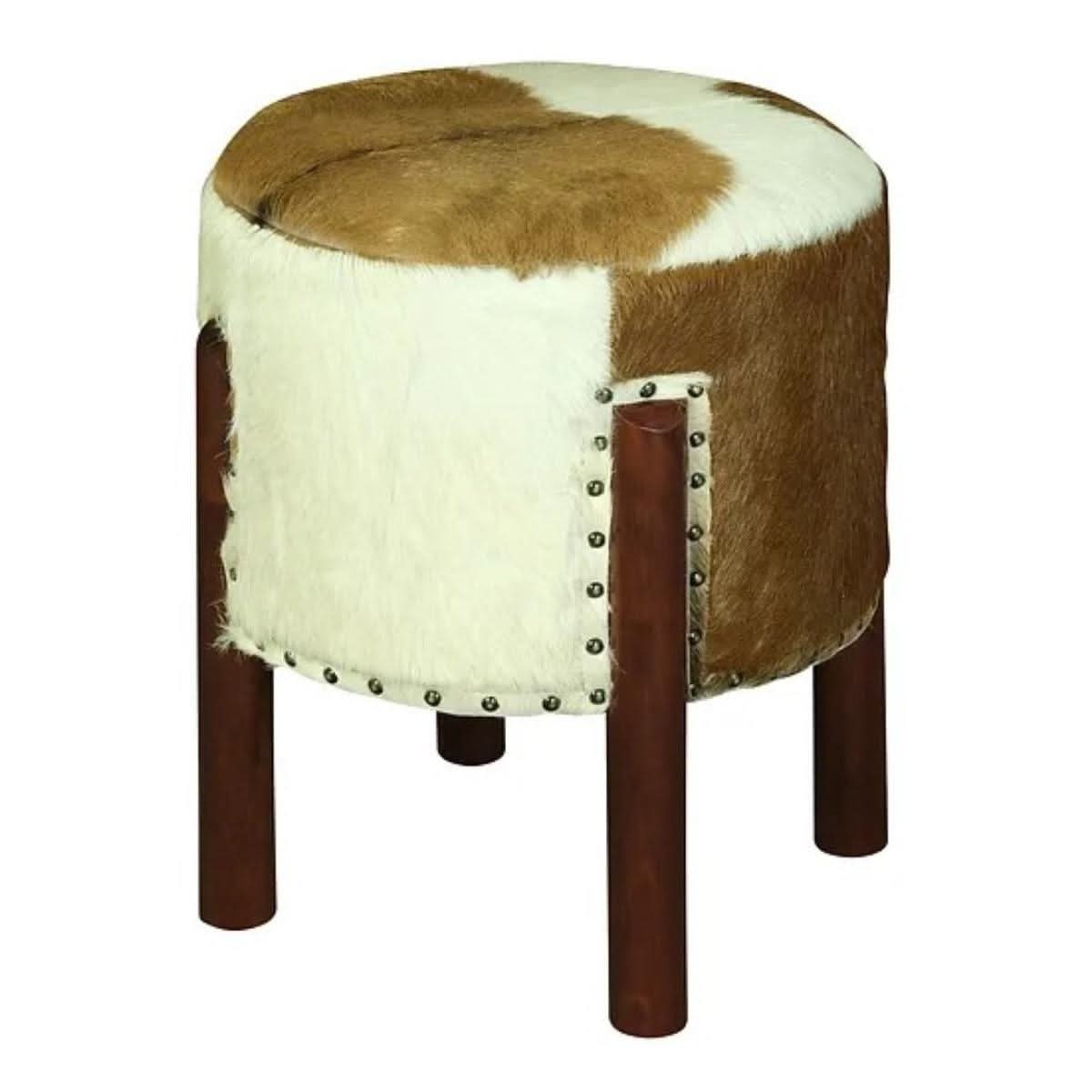 LOLA ROUND GOAT HIDE OTTOMAN IN MAHOGANY - MyChocolateWood