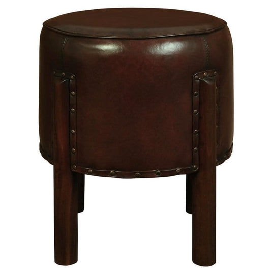 LOLA ROUND LEATHER OTTOMAN IN MAHOGANY COLOUR - MyChocolateWood