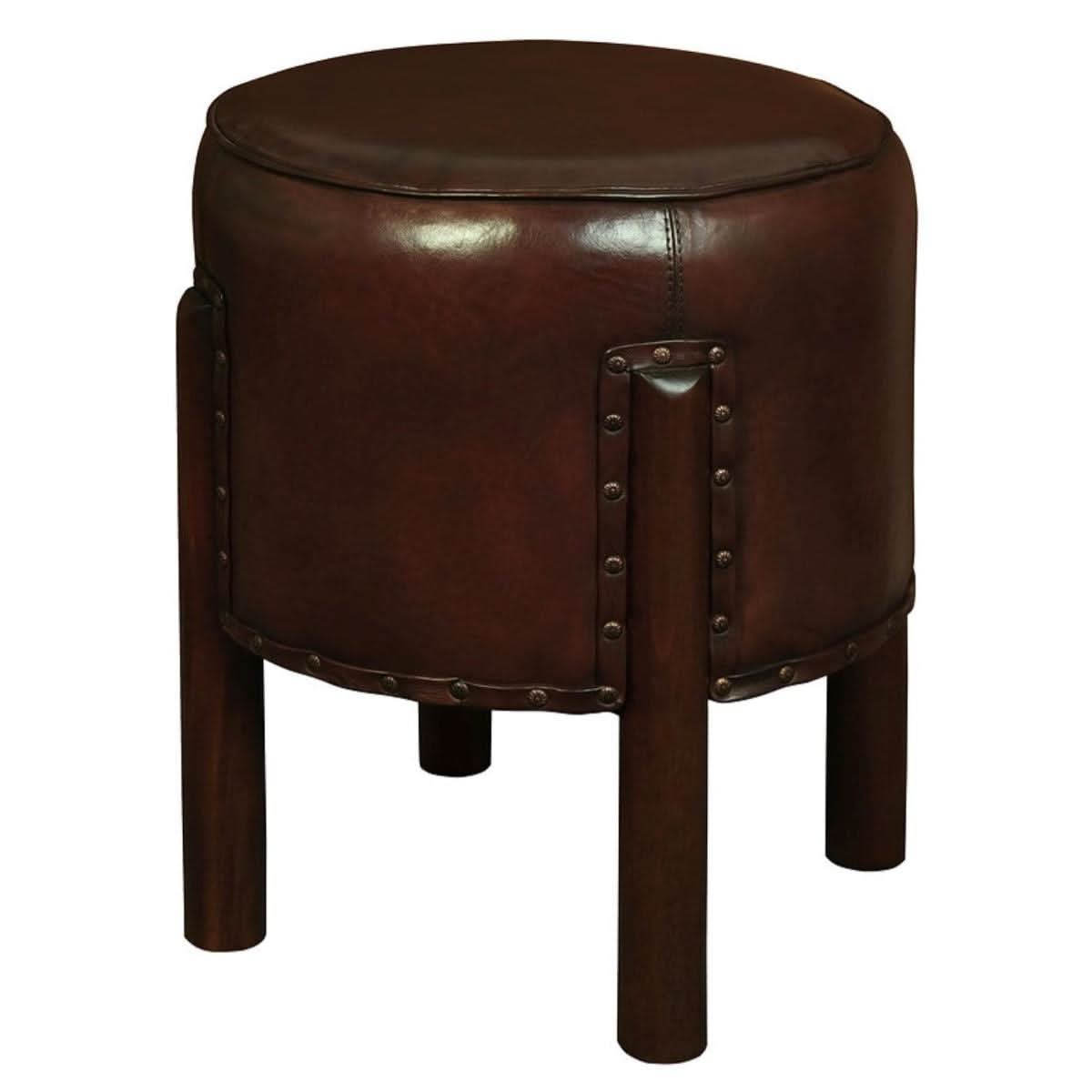 LOLA ROUND LEATHER OTTOMAN IN MAHOGANY COLOUR - MyChocolateWood