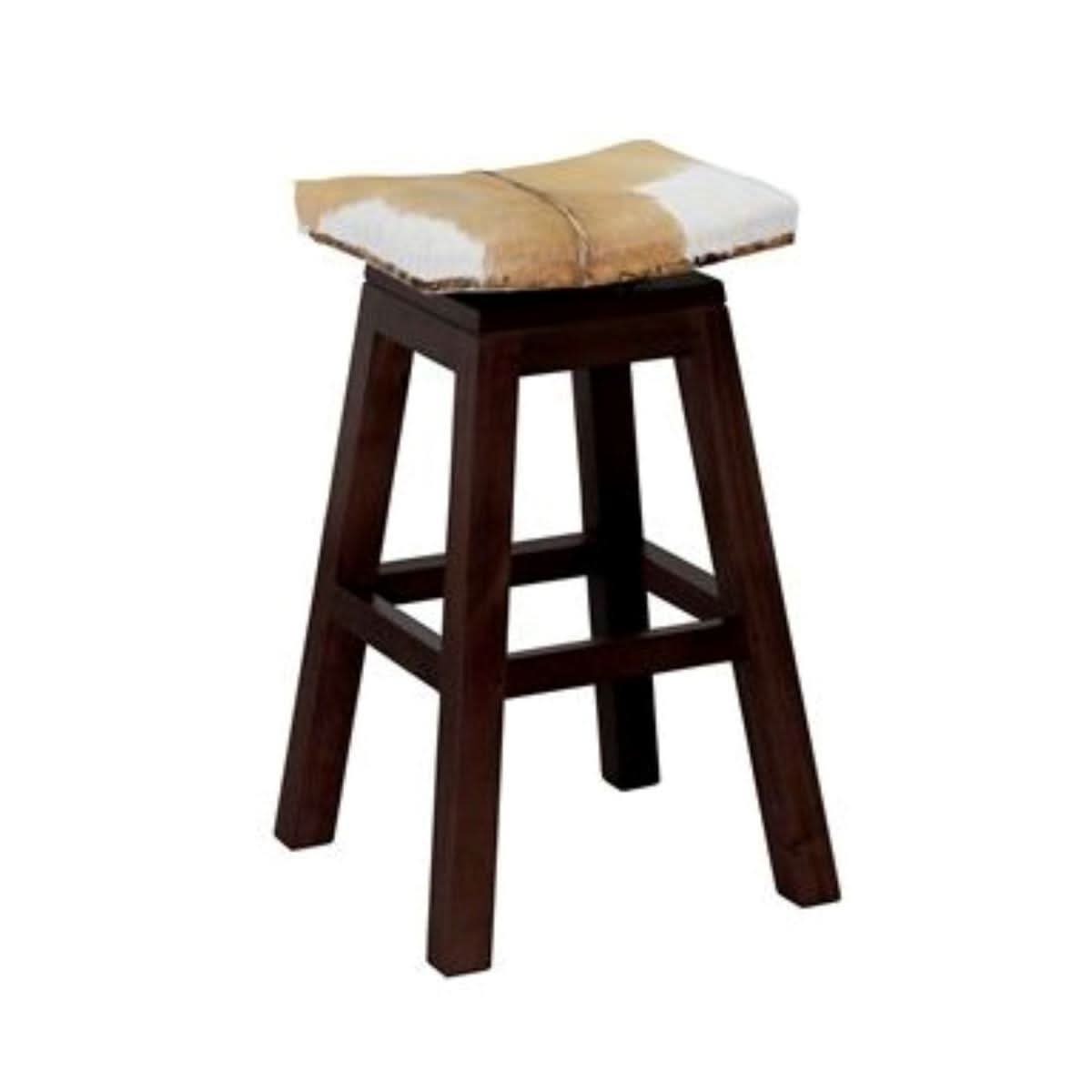 LOLA SOLID MAHOGANY SWIVEL GOAT HIDE BAR STOOL IN CHOCOLATE - MyChocolateWood