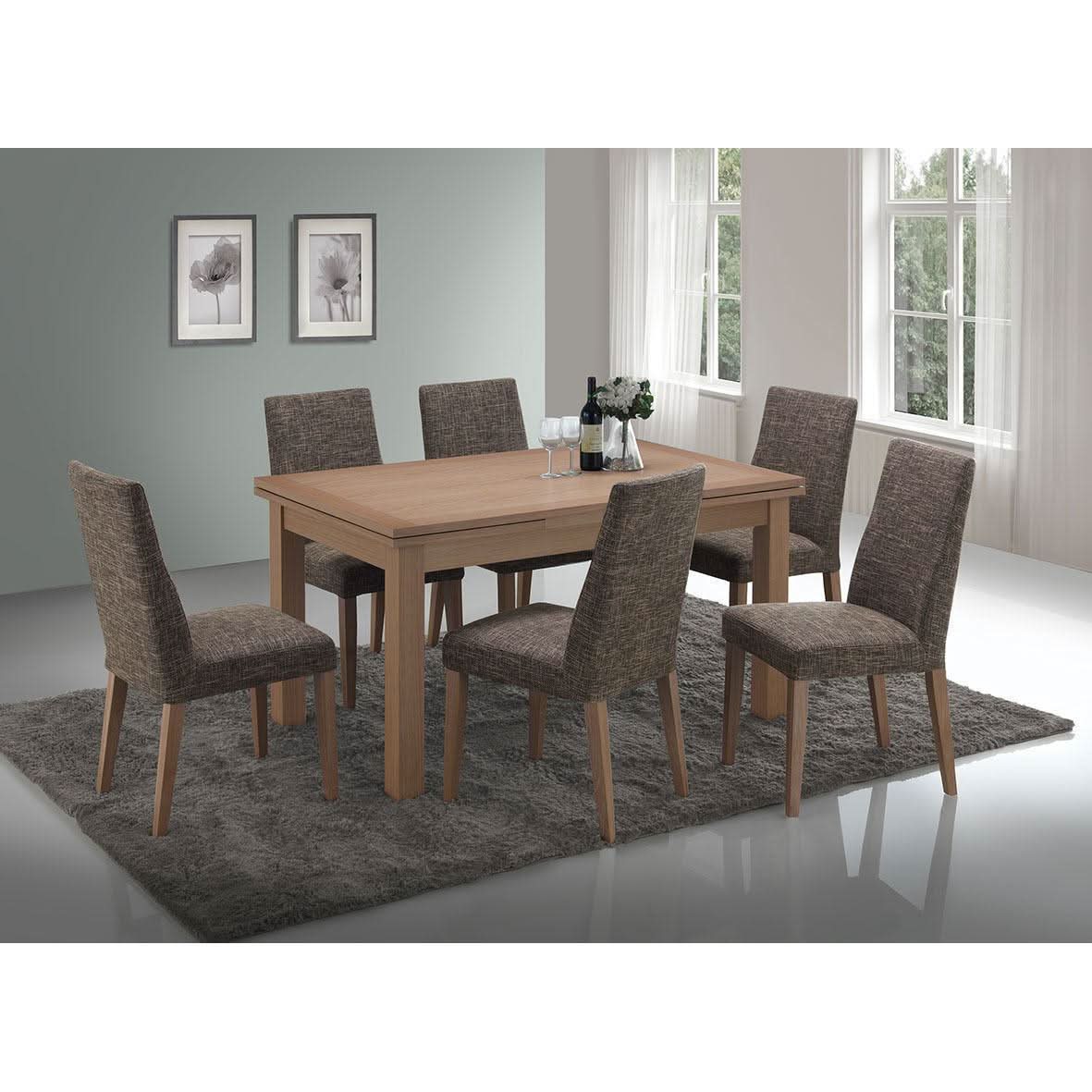 LONDON SOLID AMERICAN OAK DOUBLE Extension Dining Table + 6 FABRIC Chairs - MyChocolateWood