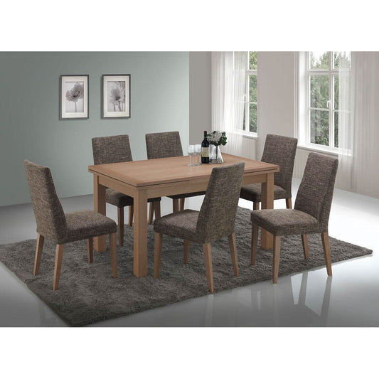 LONDON SOLID AMERICAN OAK DOUBLE Extension Dining Table + 6 FABRIC Chairs - MyChocolateWood