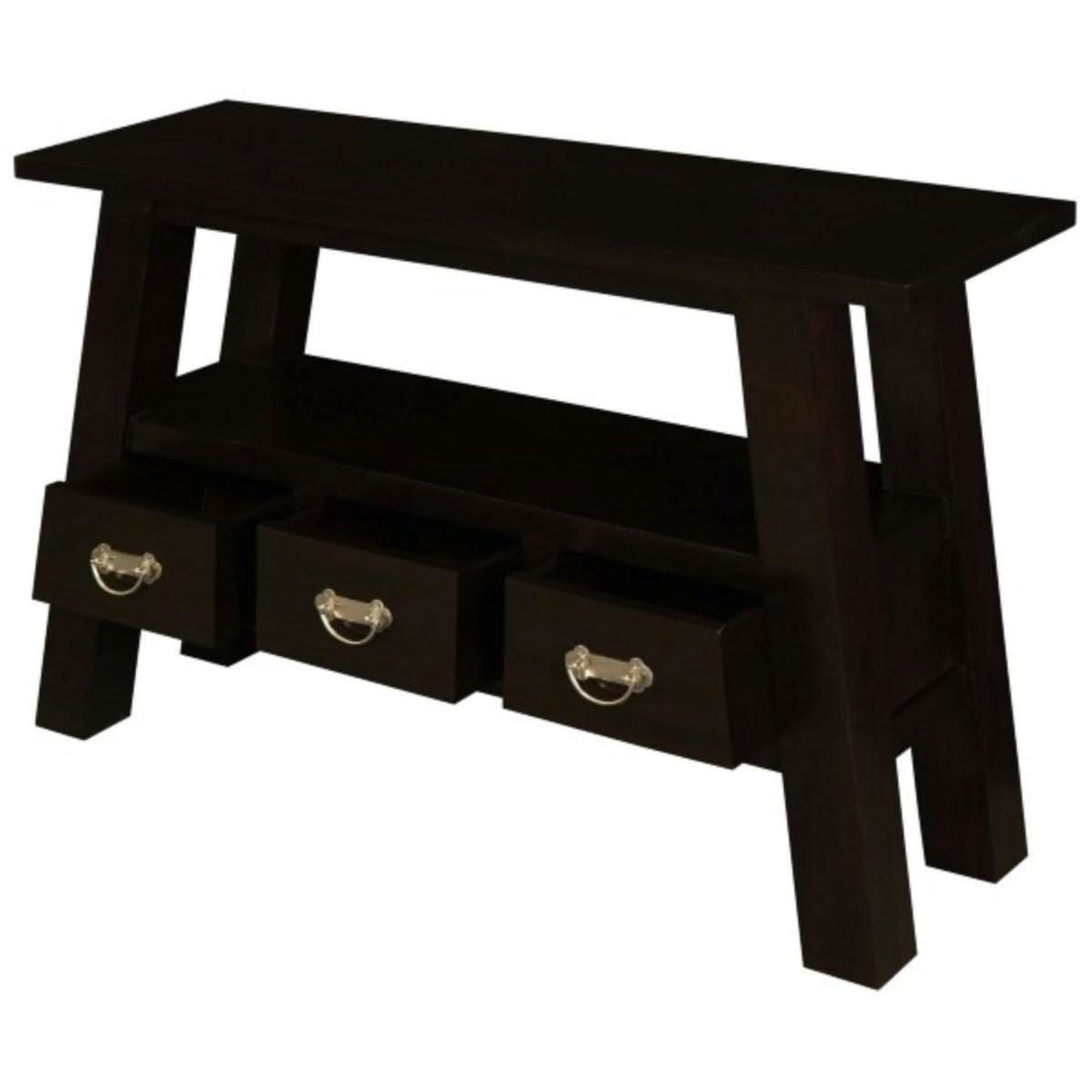 Lorian Solid Mahogany 3-Drawer Console Table / Hall Table in Chocolate - Chocolate Wood
