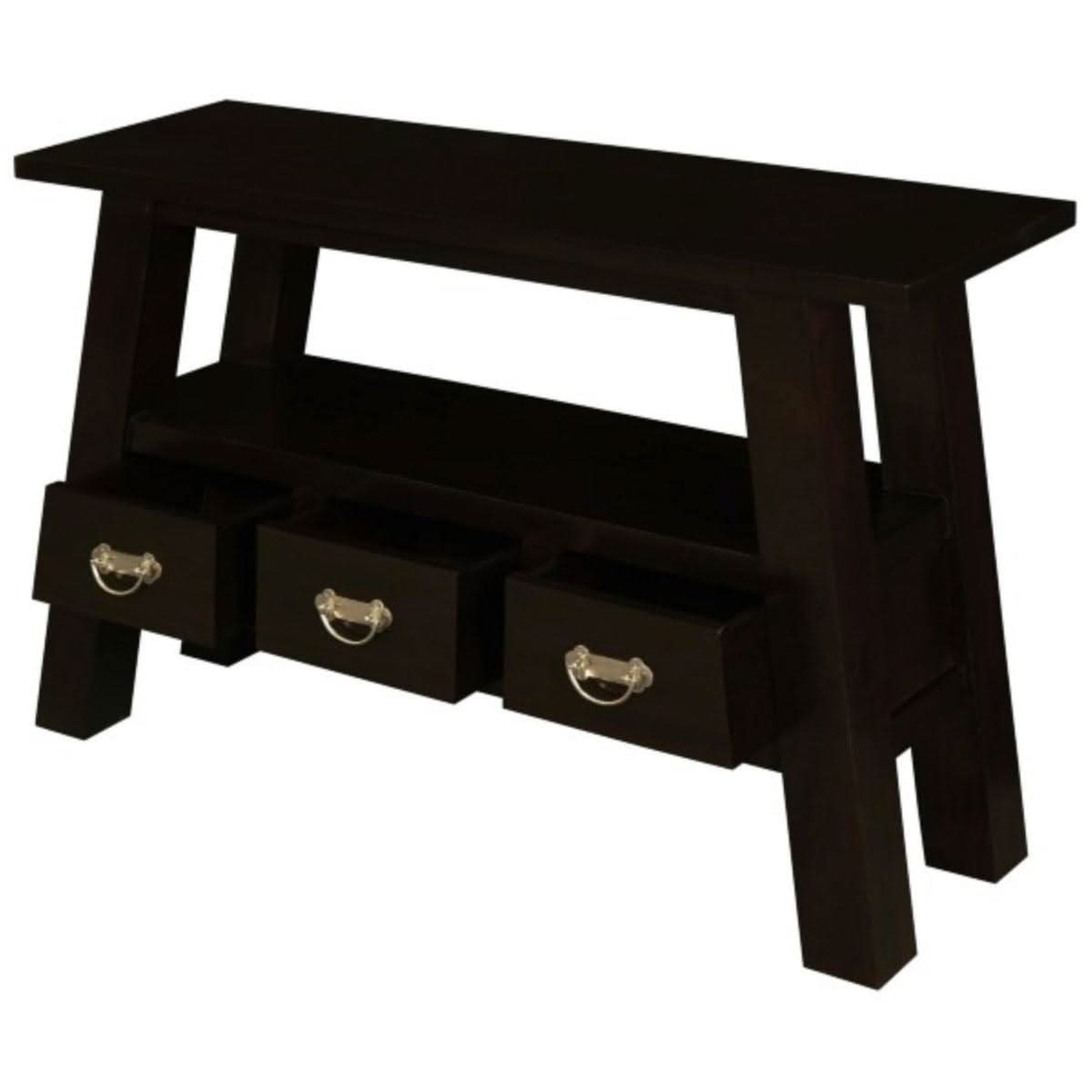 Lorian Solid Mahogany 3-Drawer Console Table / Hall Table in Chocolate - Chocolate Wood