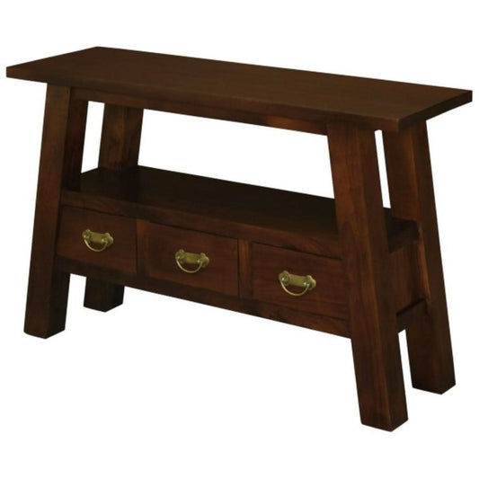 LORIAN SOLID MAHOGANY TIMBER 3 DRAWER CONSOLE TABLE - MAHOGANY
