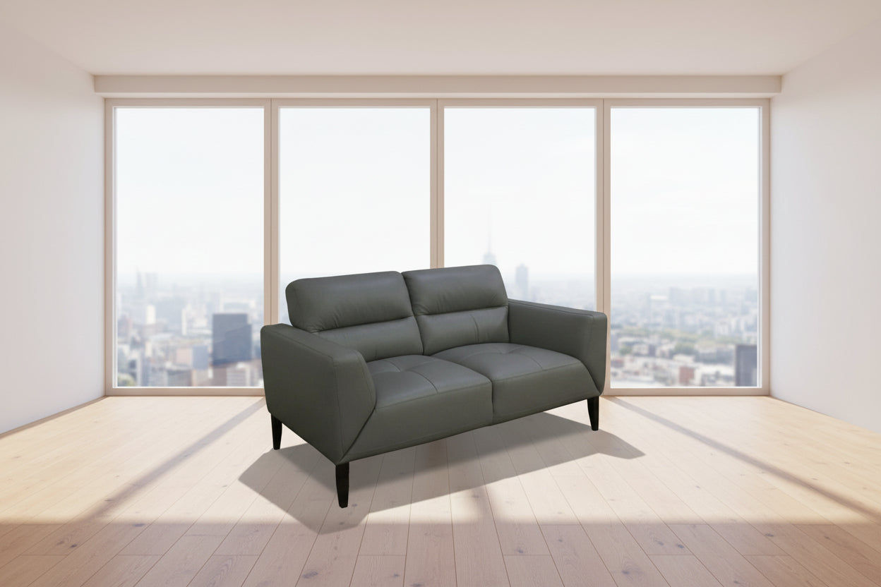 LOUANNE 2-SEATER REAL LEATHER SOFA SETTEE COUCH GUNMETAL - MyChocolateWood
