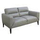 Louanne 2-Seater Real Leather Sofa in Silver - Chocolate Wood