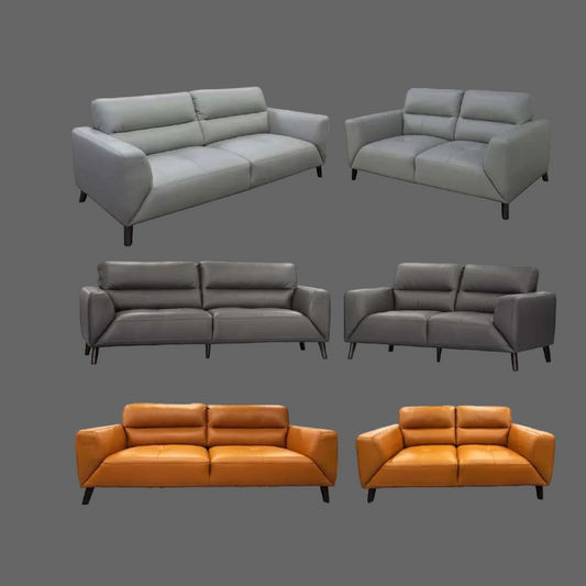 LOUANNE 3 + 2-SEATER REAL LEATHER SOFA SETTEE COUCH TANGERINE - MyChocolateWood
