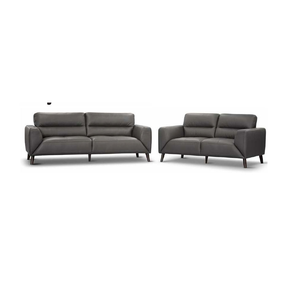 LOUANNE 3 + 2-SEATER REAL LEATHER SOFA SETTEE COUCH GUNMETAL - MyChocolateWood