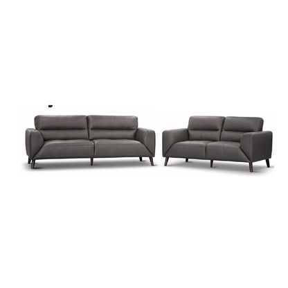 LOUANNE 3 + 2-SEATER REAL LEATHER SOFA SETTEE COUCH GUNMETAL - MyChocolateWood