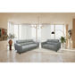 Louanne 3-Seater & 2-Seater Real Leather Sofa Set in Silver - Chocolate Wood