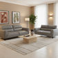 Louanne 3-Seater & 2-Seater Real Leather Sofa Set in Silver - Chocolate Wood