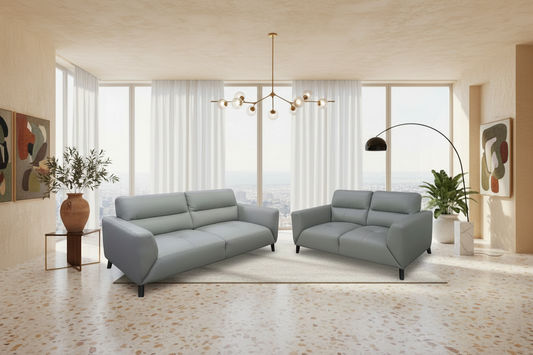 LOUANNE 3 + 2-SEATER REAL LEATHER SOFA SETTEE COUCH SILVER - MyChocolateWood