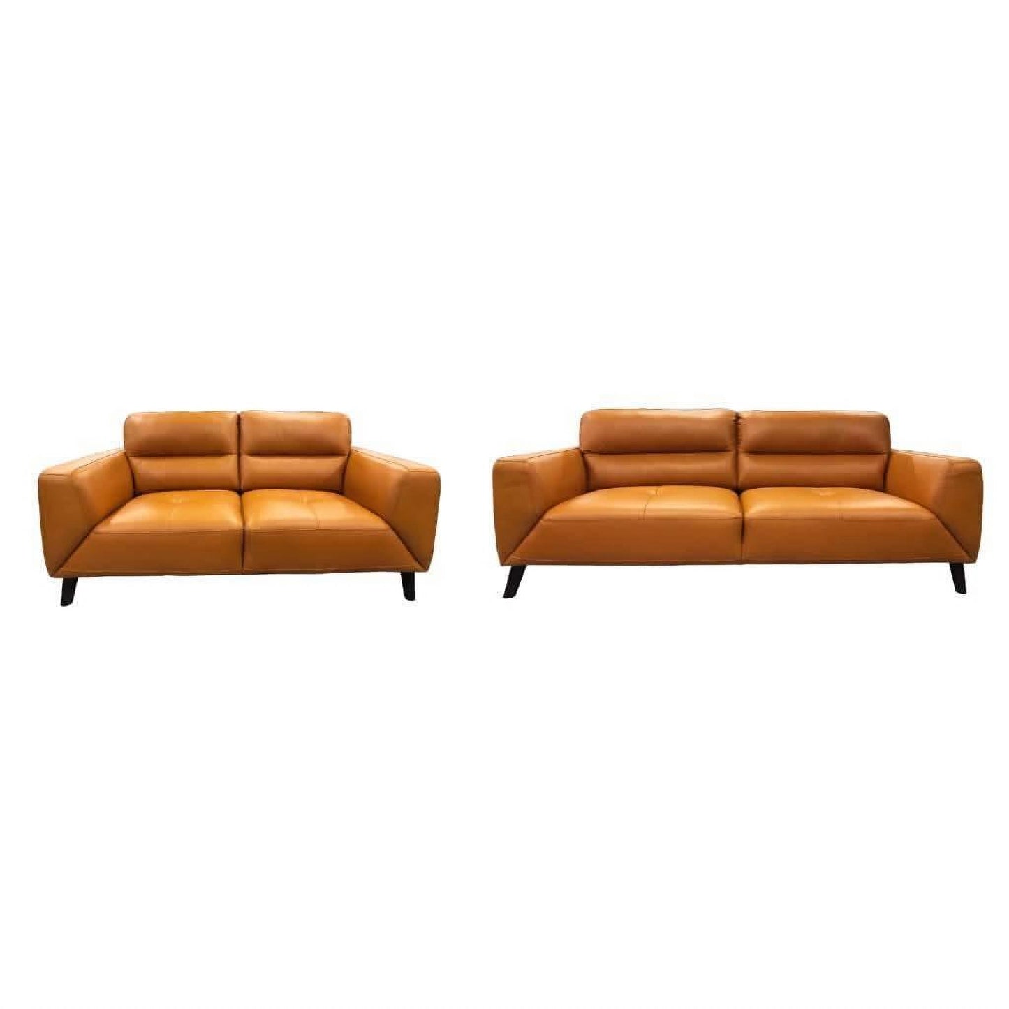 Louanne 3-Seater & 2-Seater Real Leather Sofa Set in Tangerine - Chocolate Wood
