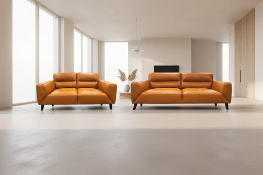 LOUANNE 3 + 2-SEATER REAL LEATHER SOFA SETTEE COUCH TANGERINE - MyChocolateWood