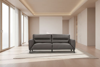 LOUANNE 3-SEATER REAL LEATHER SOFA SETTEE COUCH GUNMETAL - MyChocolateWood