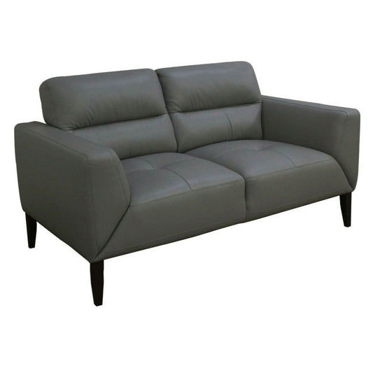 LOUANNE 3-SEATER REAL LEATHER SOFA SETTEE COUCH GUNMETAL - MyChocolateWood