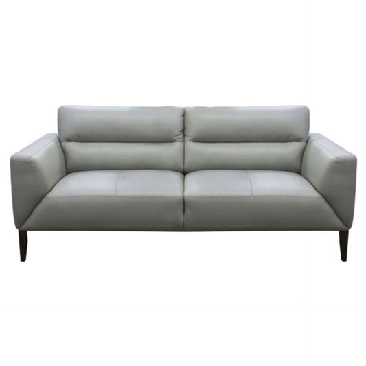 LOUANNE 3-SEATER REAL LEATHER SOFA SETTEE COUCH SILVER - MyChocolateWood