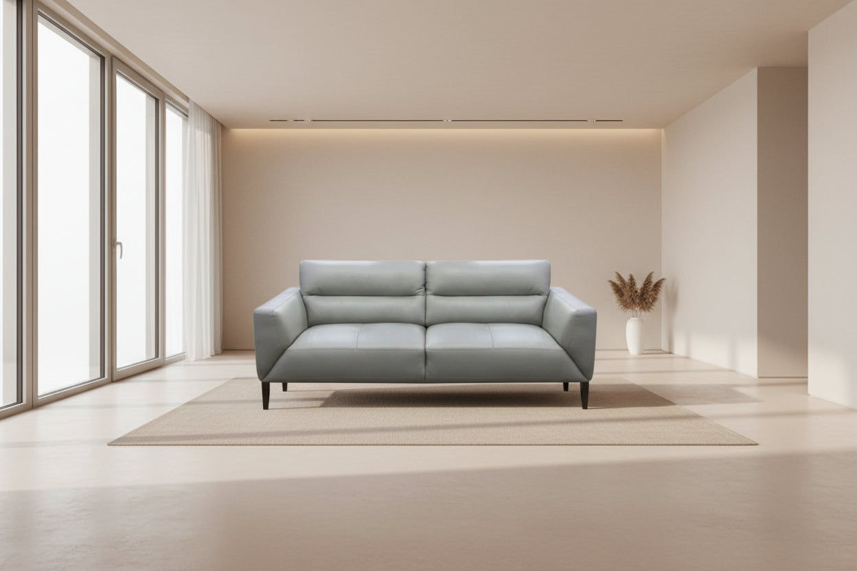 Louanne 3-Seater Real Leather Sofa in Silver - Chocolate Wood