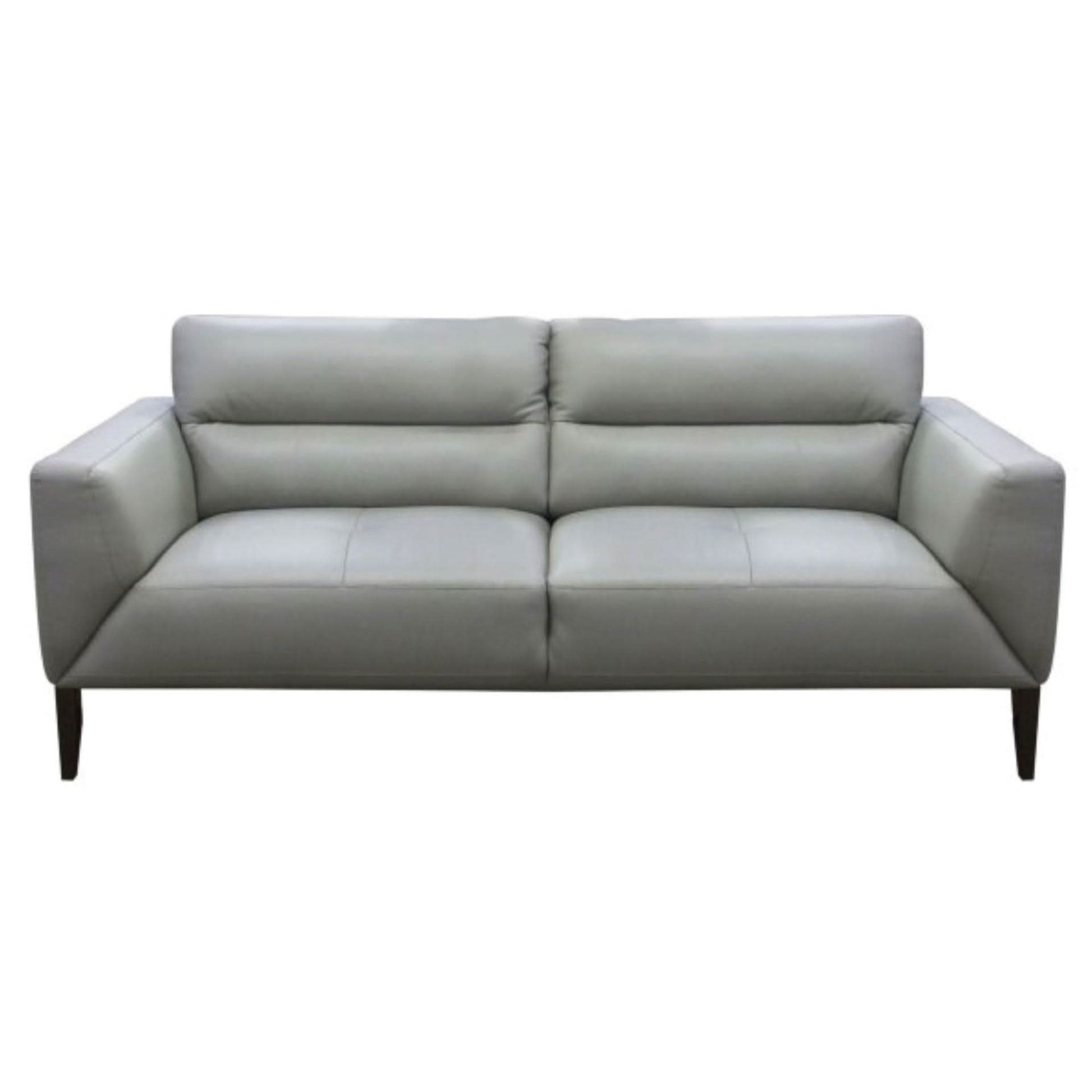 Louanne 3-Seater Real Leather Sofa in Silver - Chocolate Wood