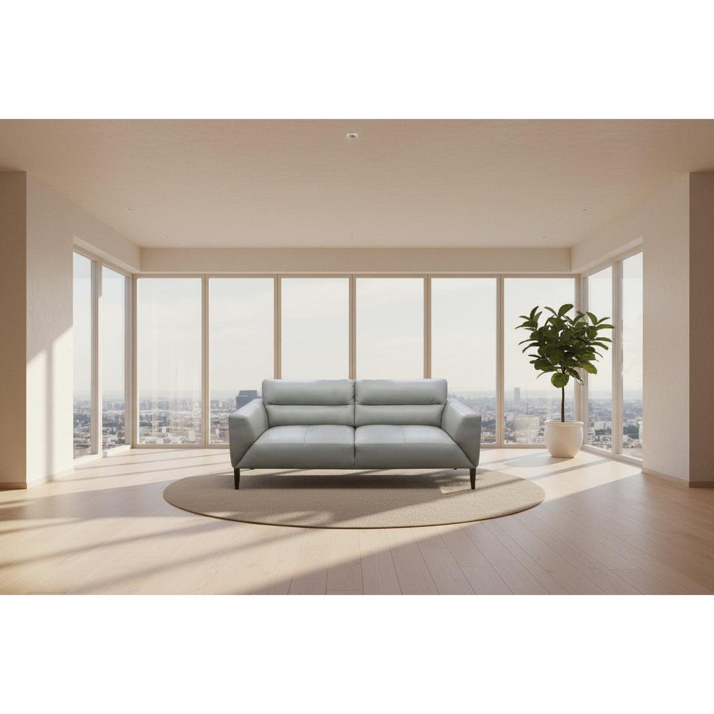 Louanne 3-Seater Real Leather Sofa in Silver - Chocolate Wood