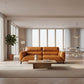 Louanne 3-Seater Real Leather Sofa in Tangerine - Chocolate Wood