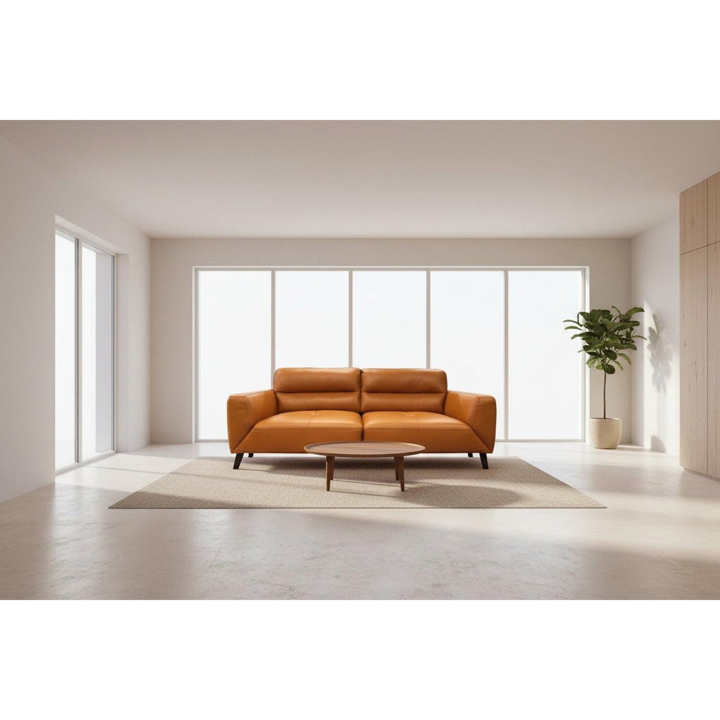 Louanne 3-Seater Real Leather Sofa in Tangerine - Chocolate Wood
