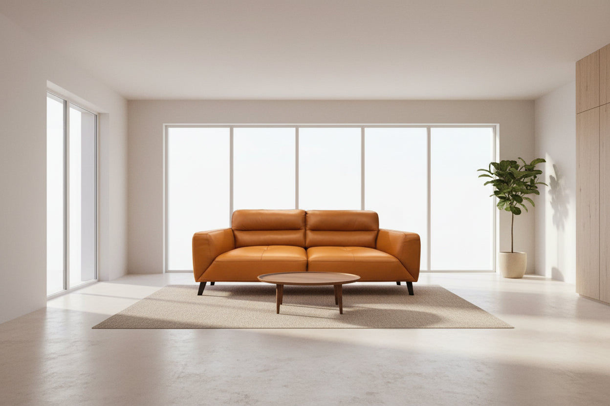 LOUANNE 3-SEATER REAL LEATHER SOFA SETTEE COUCH TANGERINE - MyChocolateWood