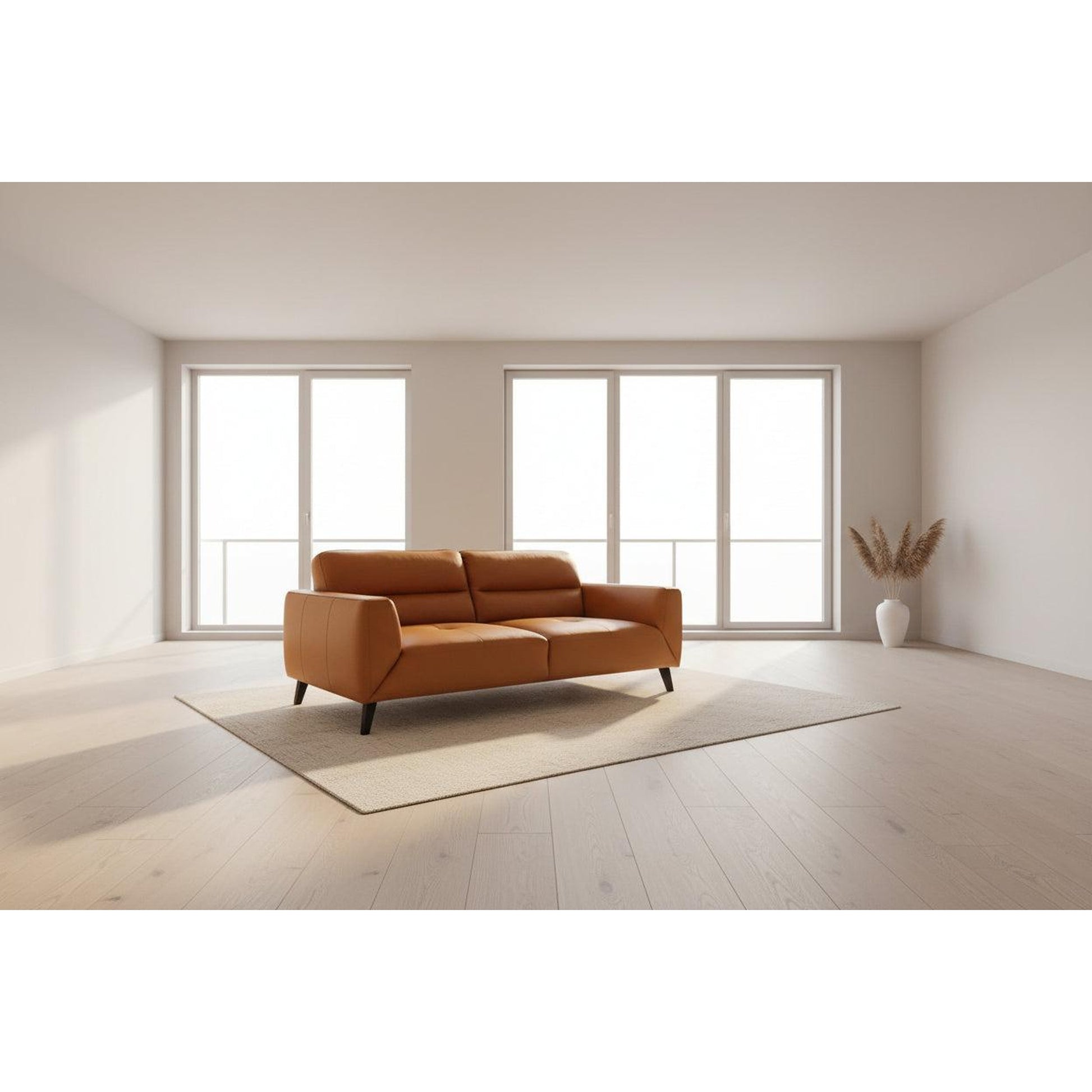 Louanne 3-Seater Real Leather Sofa in Tangerine - Chocolate Wood