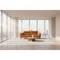 Louanne 3-Seater Real Leather Sofa in Tangerine - Chocolate Wood