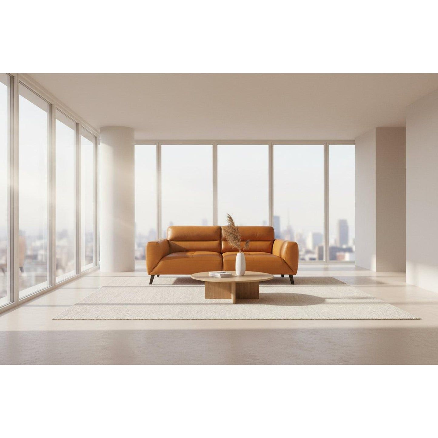 Louanne 3-Seater Real Leather Sofa in Tangerine - Chocolate Wood