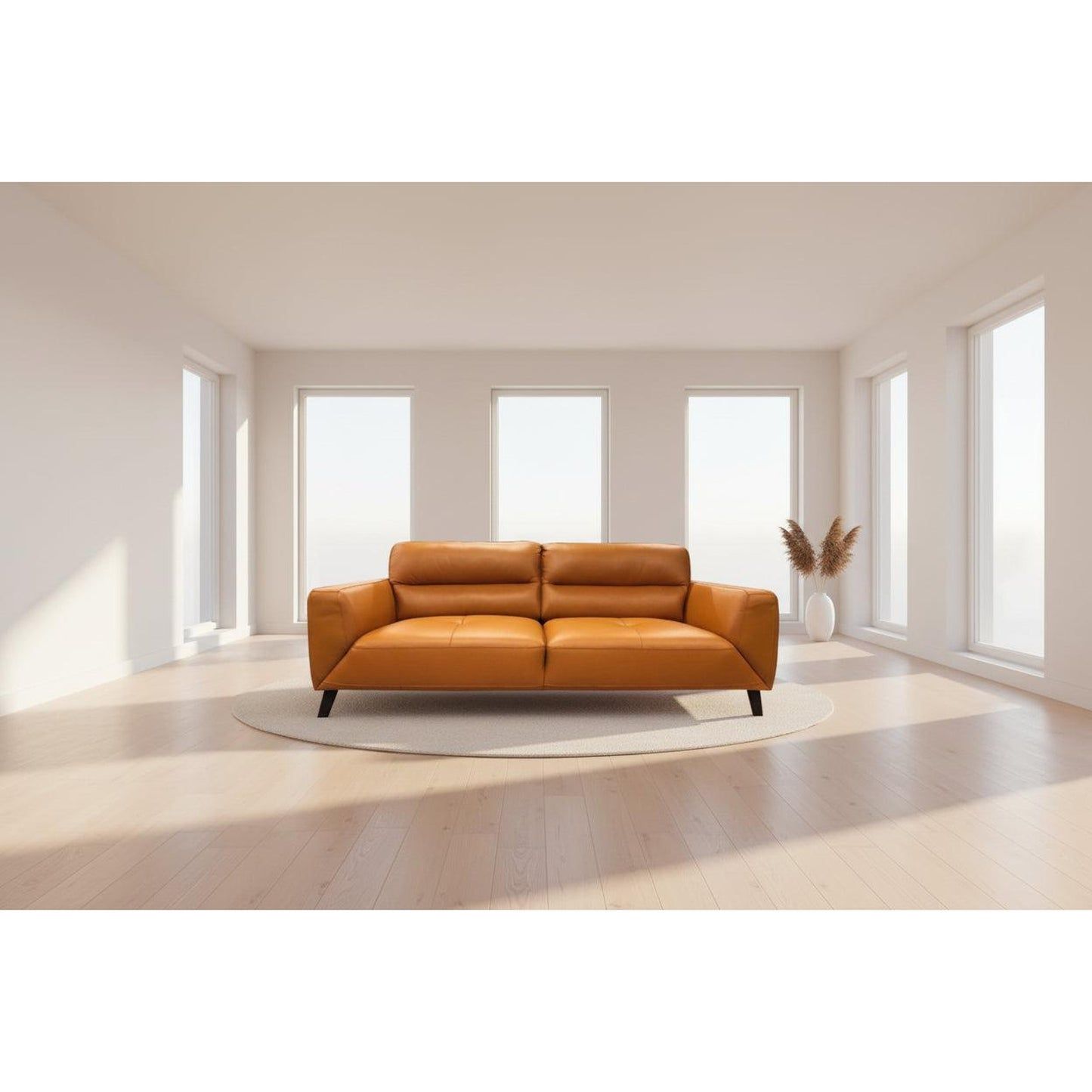 Louanne 3-Seater Real Leather Sofa in Tangerine - Chocolate Wood