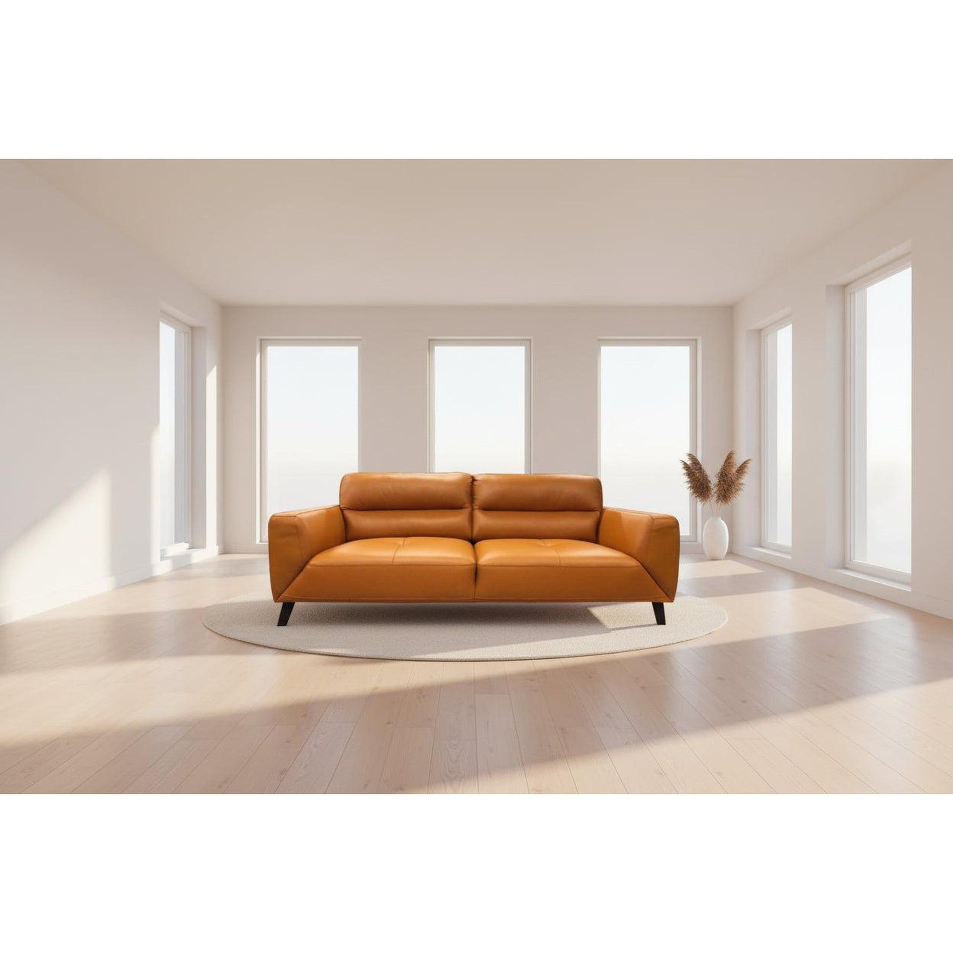 Louanne 3-Seater Real Leather Sofa in Tangerine - Chocolate Wood