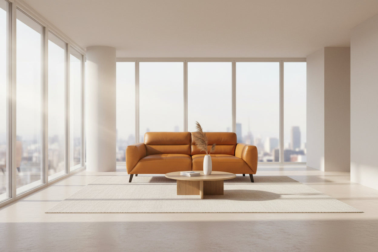 LOUANNE 3-SEATER REAL LEATHER SOFA SETTEE COUCH TANGERINE - MyChocolateWood