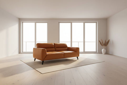LOUANNE 3-SEATER REAL LEATHER SOFA SETTEE COUCH TANGERINE - MyChocolateWood