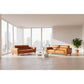 Louanne 2-Seater Real Leather Sofa in Tangerine - Chocolate Wood