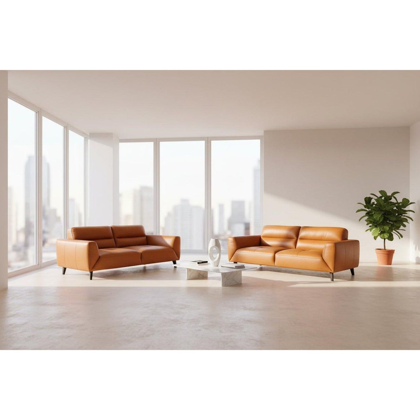 Louanne 2-Seater Real Leather Sofa in Tangerine - Chocolate Wood