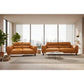 Louanne 2-Seater Real Leather Sofa in Tangerine - Chocolate Wood