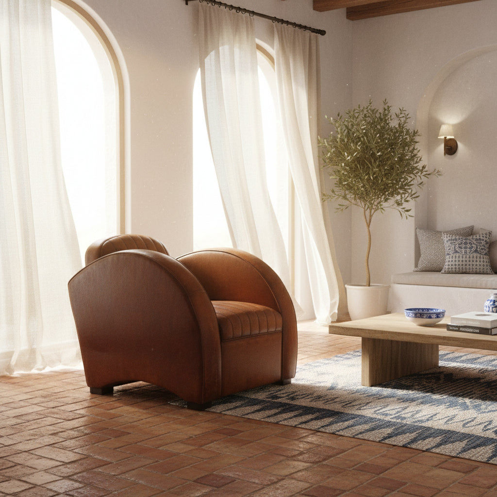 LOUIS AGED LEATHER ARMCHAIR IN CARAMEL - MyChocolateWood