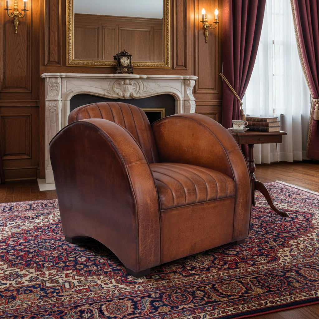 LOUIS AGED LEATHER ARMCHAIR IN CARAMEL - MyChocolateWood
