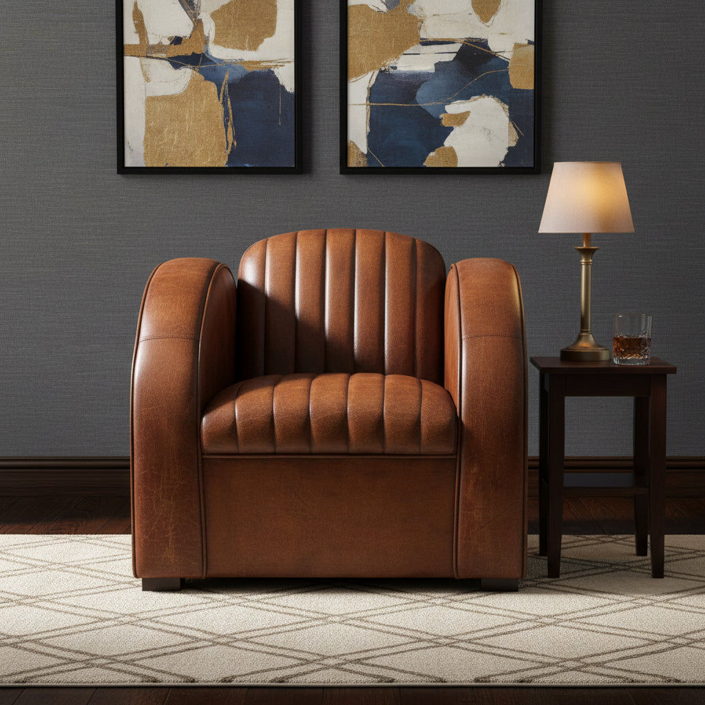 LOUIS AGED LEATHER ARMCHAIR IN CARAMEL - MyChocolateWood