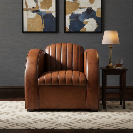 LOUIS AGED LEATHER ARMCHAIR IN CARAMEL